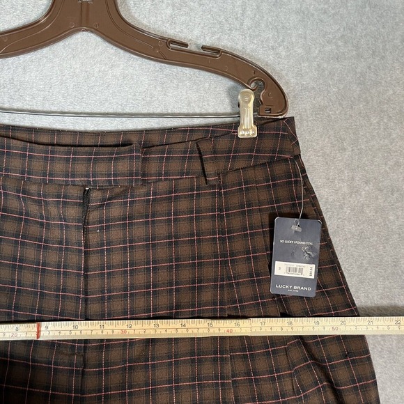 Lucky Brand Wide Leg Pants Medium Brown Plaid Academia Menswear Pleated Trousers - Picture 8 of 16